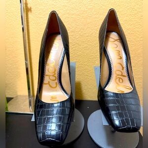 Sam Edelman Beth Croc Leather Pumps in Black Size 8.5 NIB